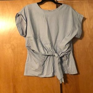 Worthington blue & white striped tie front blouse